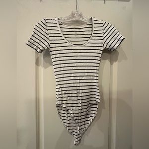 American Eagle Striped Short Sleeve Bodysuit, Size XS, Black/White